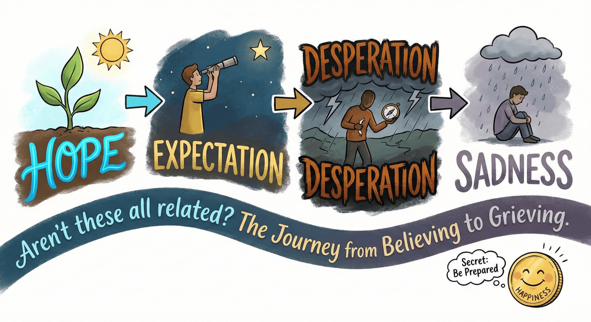 Hope -> Expectation -> Desperation -> Sadness